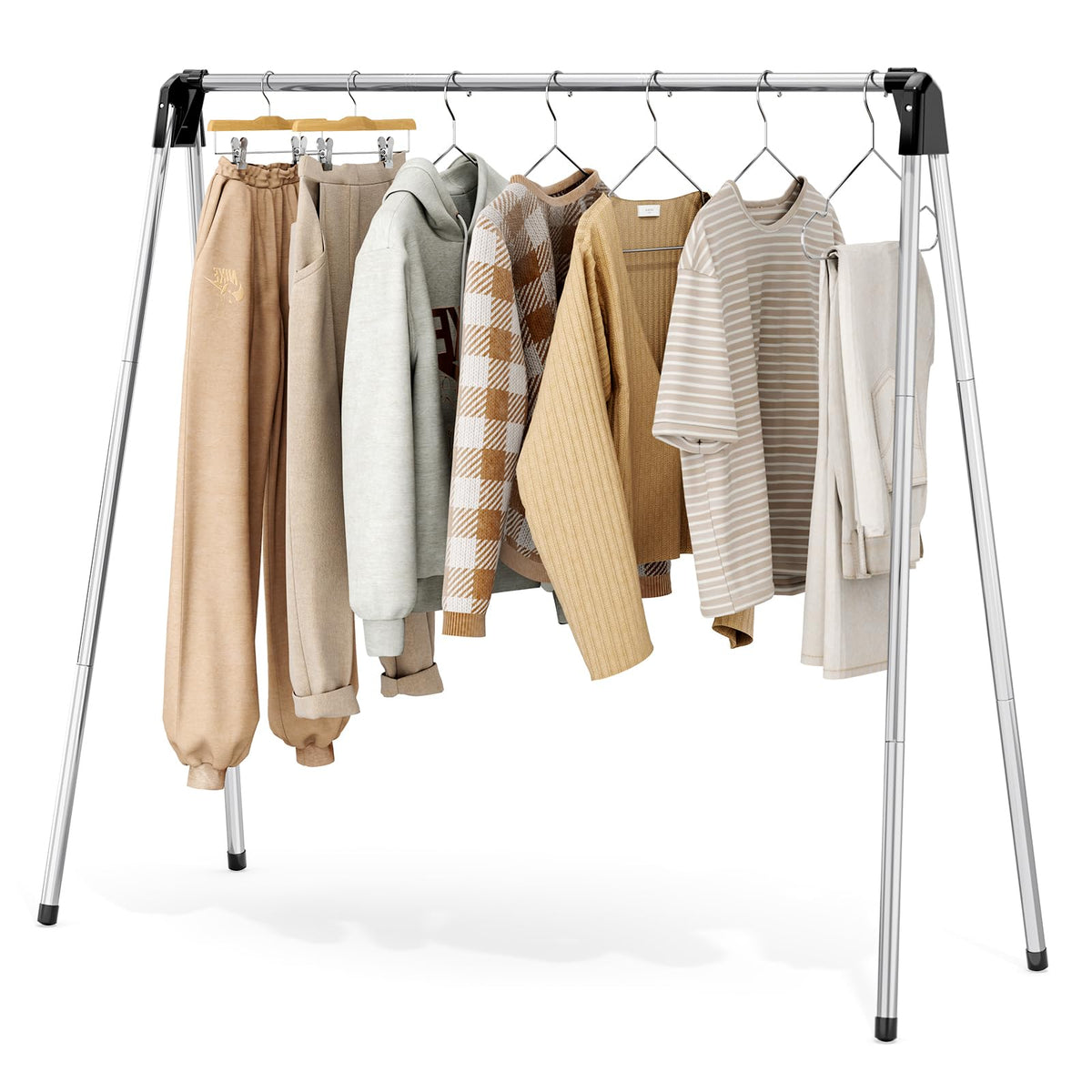 TOOLF clothes drying rack assembled view shows a sturdy foldable frame for quick setup.