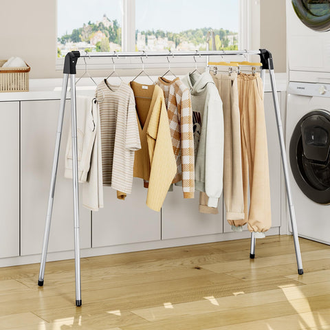 TOOLF rack demonstrates indoor-outdoor versatility for flexible drying in different spaces.