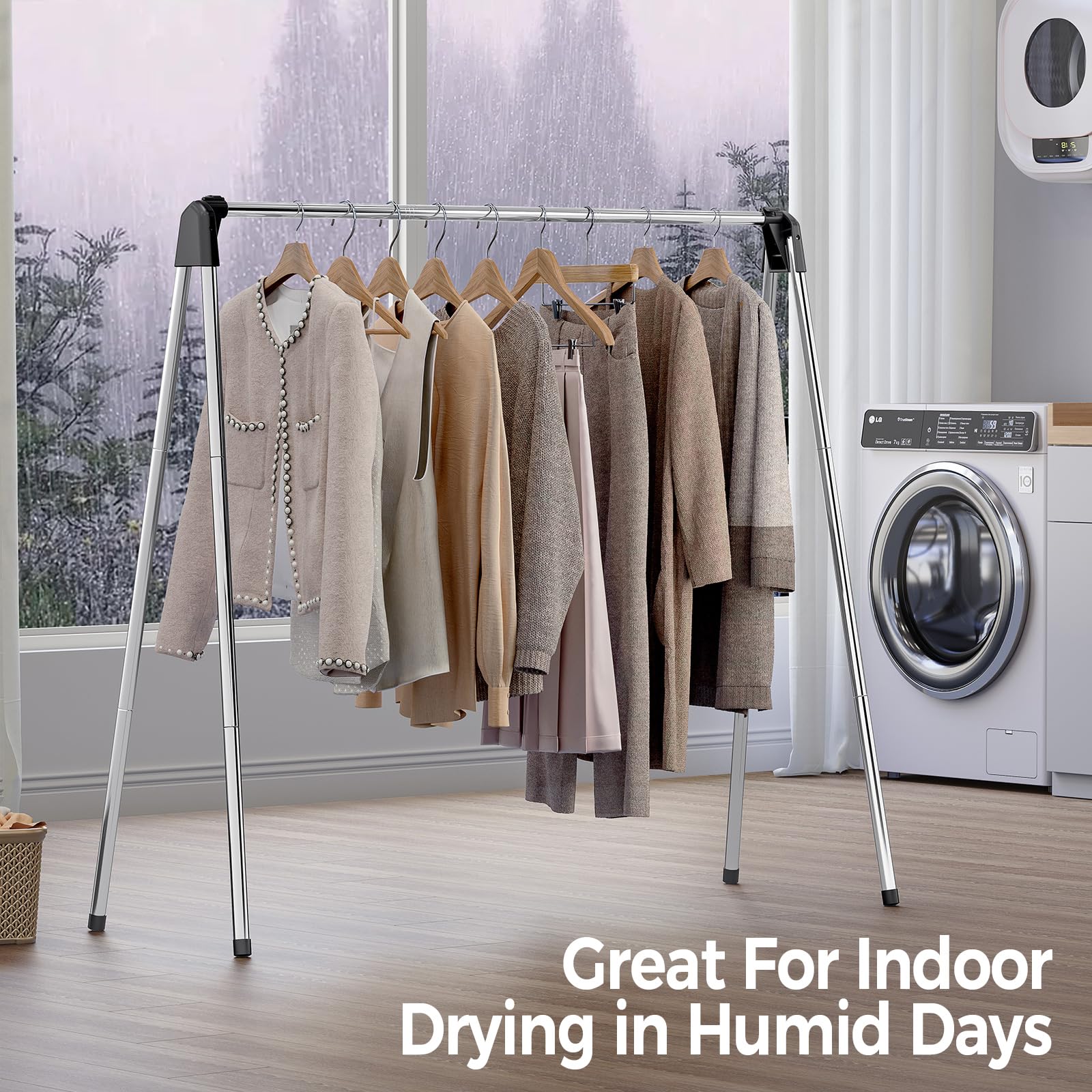 TOOLF free-standing clothes rack stands securely without walls