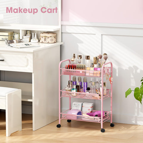 TOOLF pink cart fits neatly beside desks or in narrow corners.
