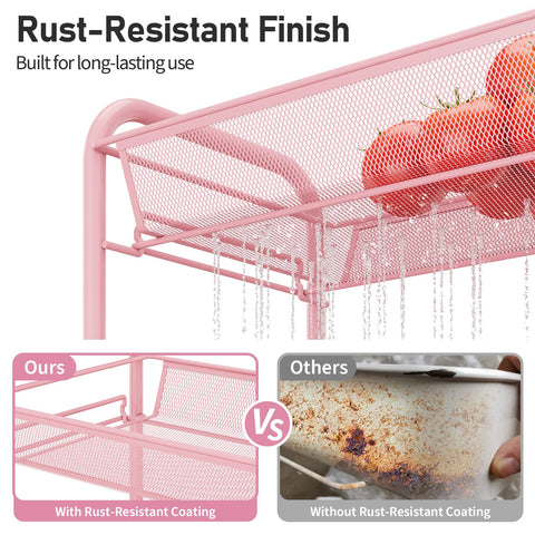 TOOLF pink metal cart shelves maximize vertical storage in compact spaces.