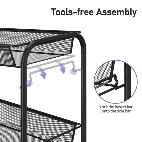 TOOLF rolling cart with 4 wheels, smooth and quiet mobility.