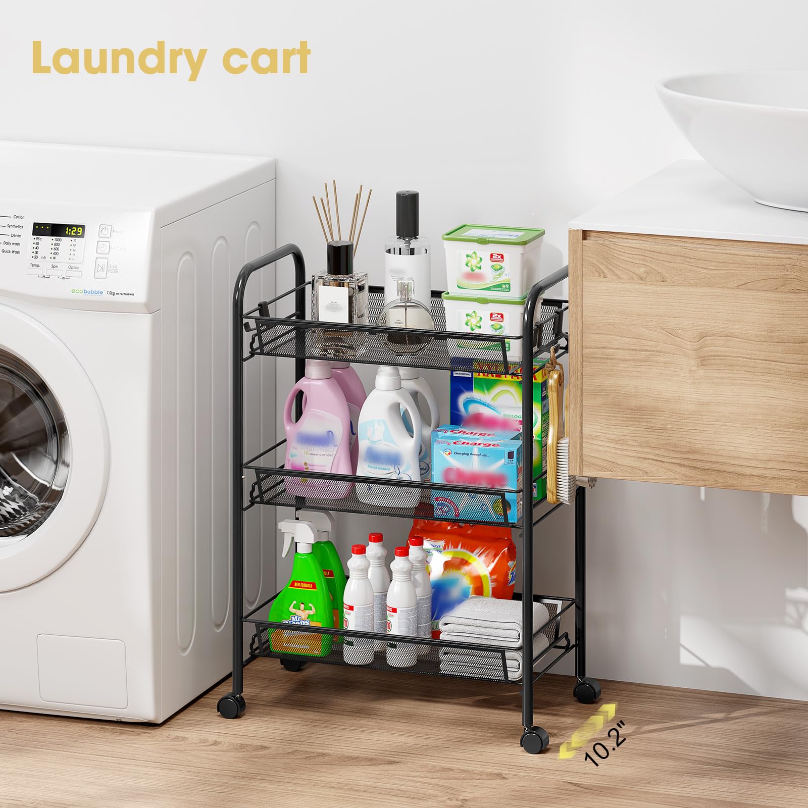 TOOLF cart with side hooks, extra storage for small items.