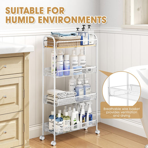 TOOLF slim cart fits narrow spaces and entryways for extra storage.