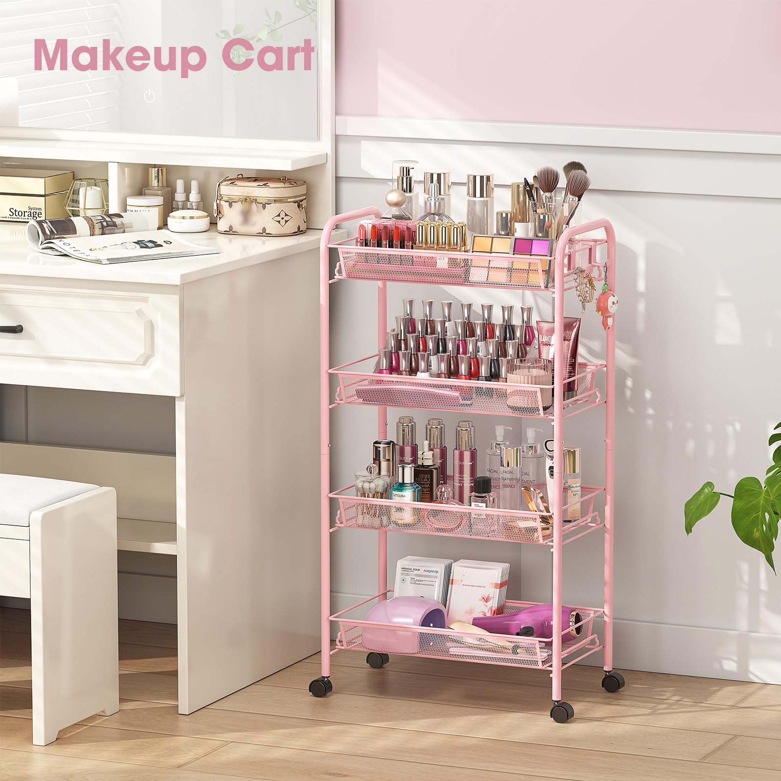 TOOLF utility cart with side hooks for extra hanging storage