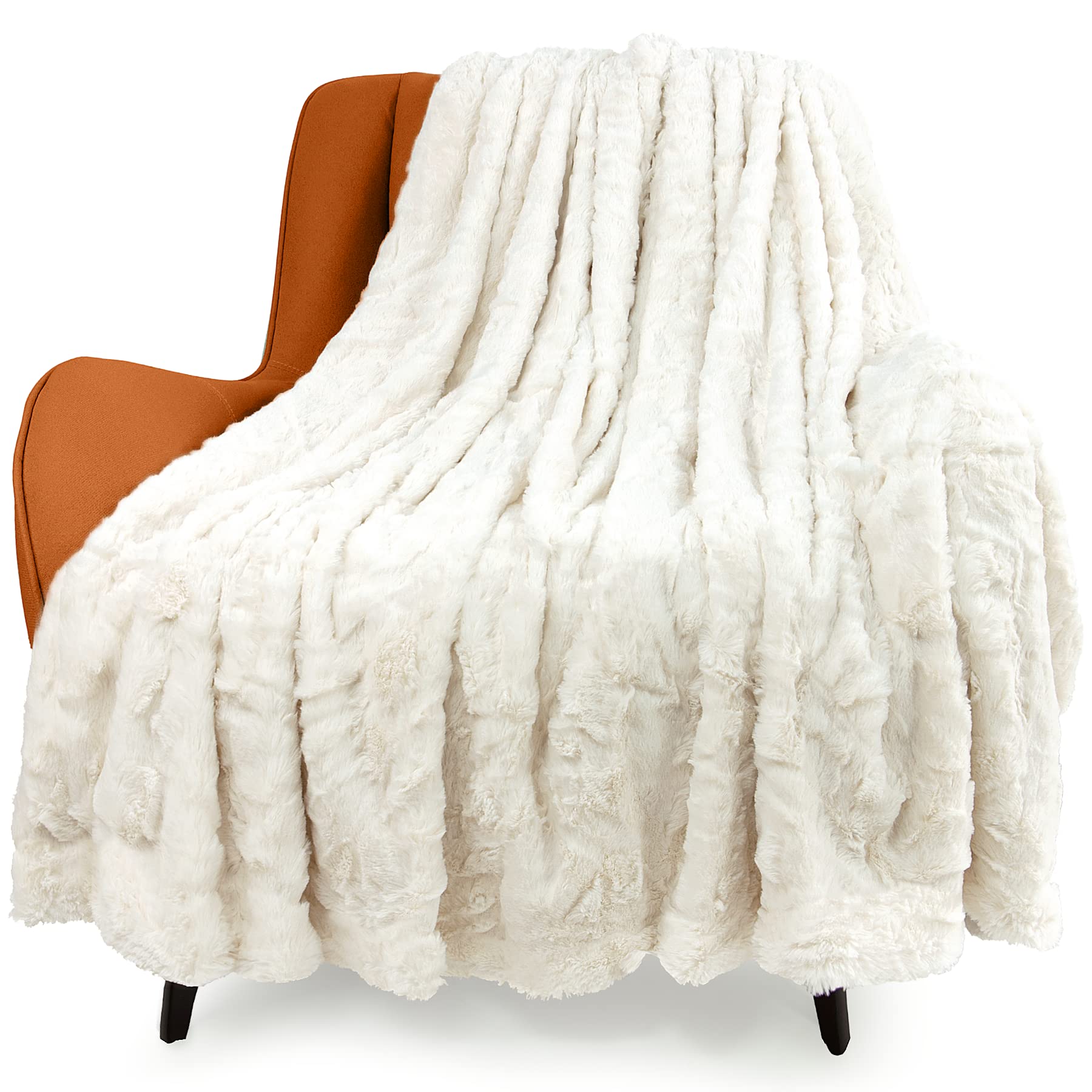 TOONOW faux fur throw cream front view highlights plush comfort for your sofa