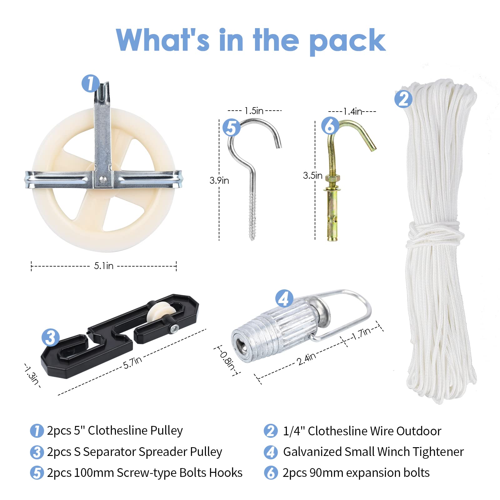 Two 5-inch TooTaci pulleys provide smooth, quiet operation for clothes drying.