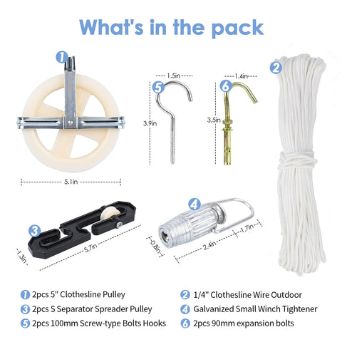 Two 5-inch TooTaci pulleys provide smooth, quiet operation for clothes drying.