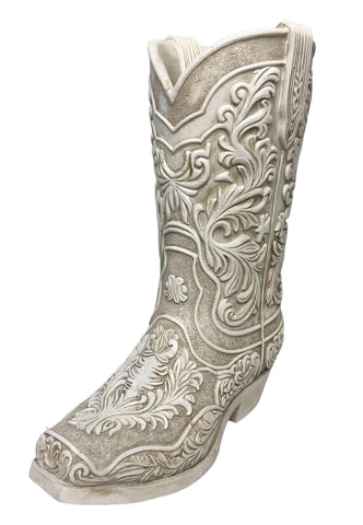 Top Brass Cowgirl Boot Flower Vase with antique white finish, ideal as a centerpiece accent.