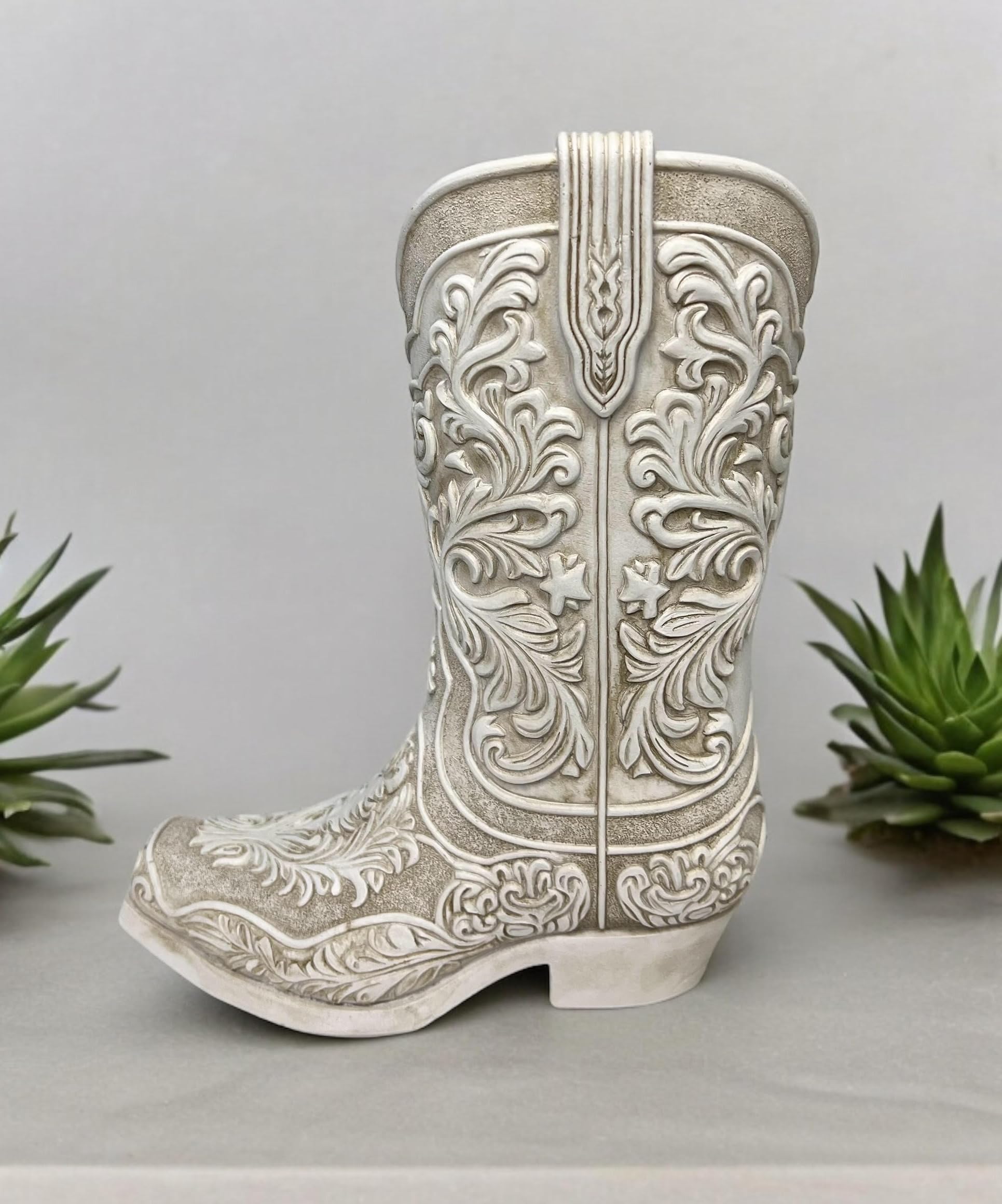 Top Brass Cowgirl Boot Flower Vase is a compact size for versatile placements.