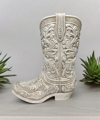 Top Brass Cowgirl Boot Flower Vase is a compact size for versatile placements.