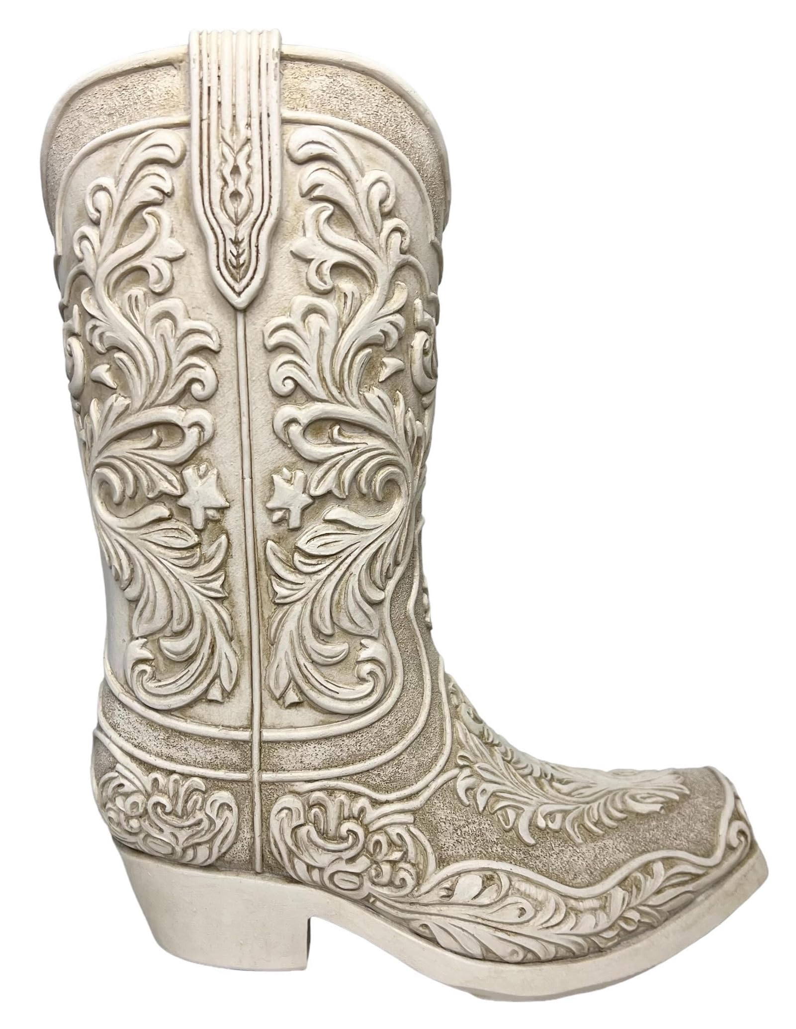 Top Brass Cowgirl Boot Flower Vase with intricate pattern; a statement piece for Western-inspired decor.