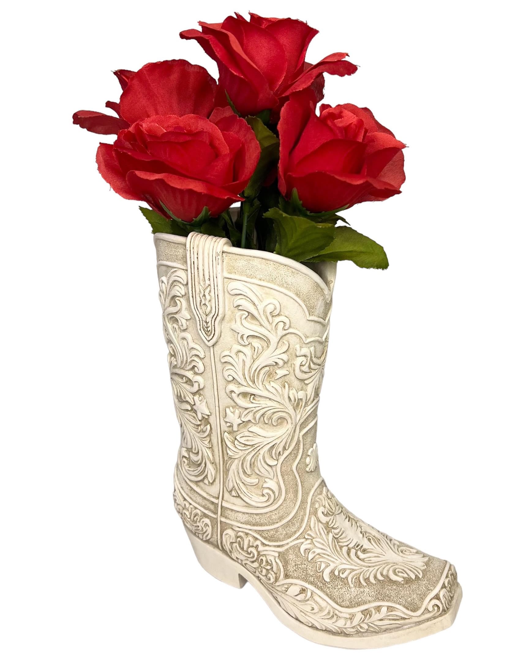 Top Brass Cowgirl Boot Flower Vase with protective base; protects surfaces from scratches.