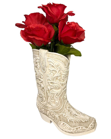 Top Brass Cowgirl Boot Flower Vase with protective base; protects surfaces from scratches.