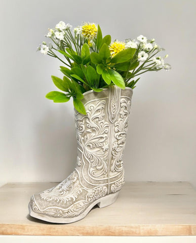 Top Brass Cowgirl Boot Flower Vase doubles as standalone decor beyond arrangements.