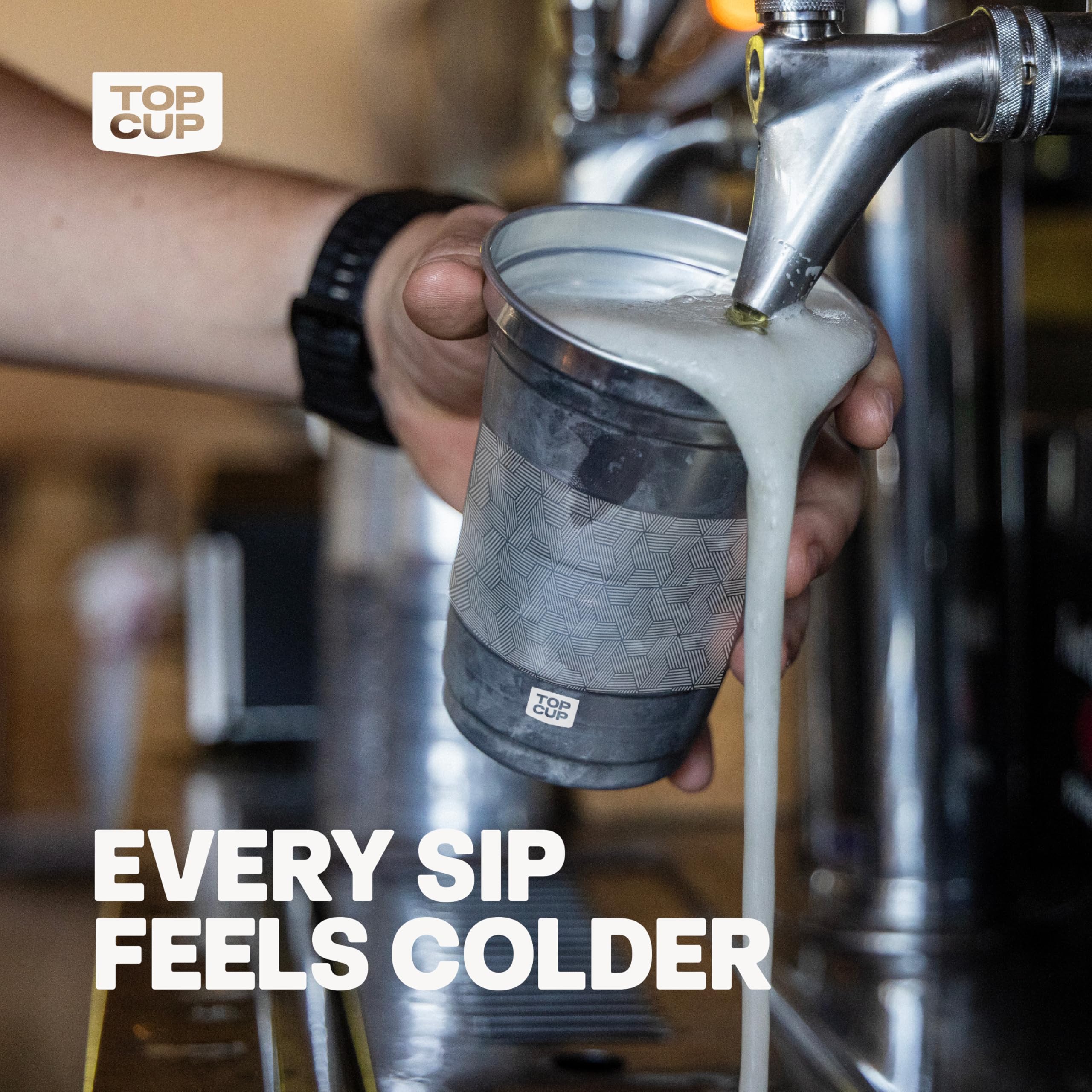 Top Cup made in USA from 90% recycled aluminum, durable and recyclable.