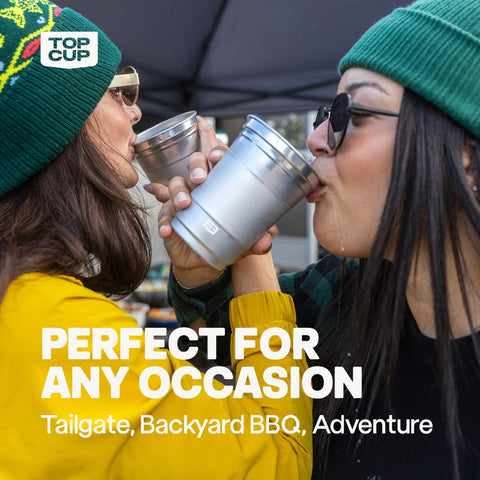 Top Cup reusable aluminum cups highlight sustainability at events.