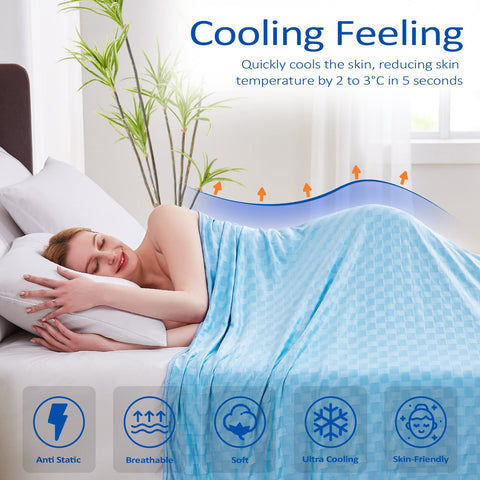 Topcee cooling blanket double-sided design highlighting lasting coolness and breathability.