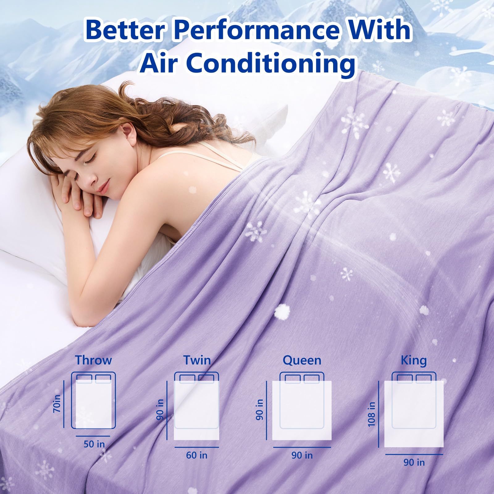 Topcee cooling blanket in bed shows breathable, skin friendly fabric
