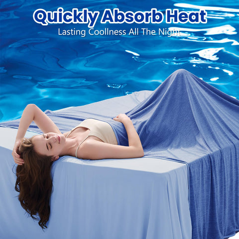 Topcee cooling blanket top fabric close-up shows mica nylon blend for lasting coolness.