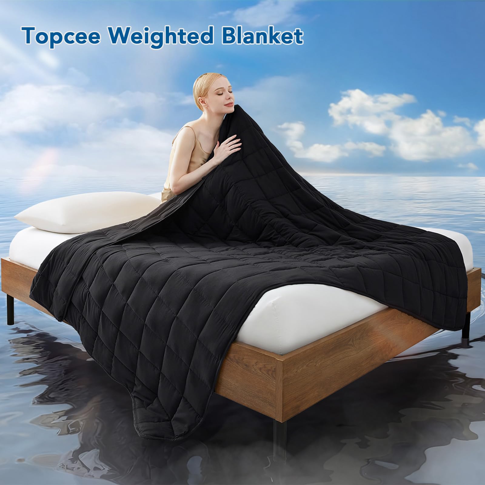 Topcee weighted blanket glass beads close-up showing even weight distribution.