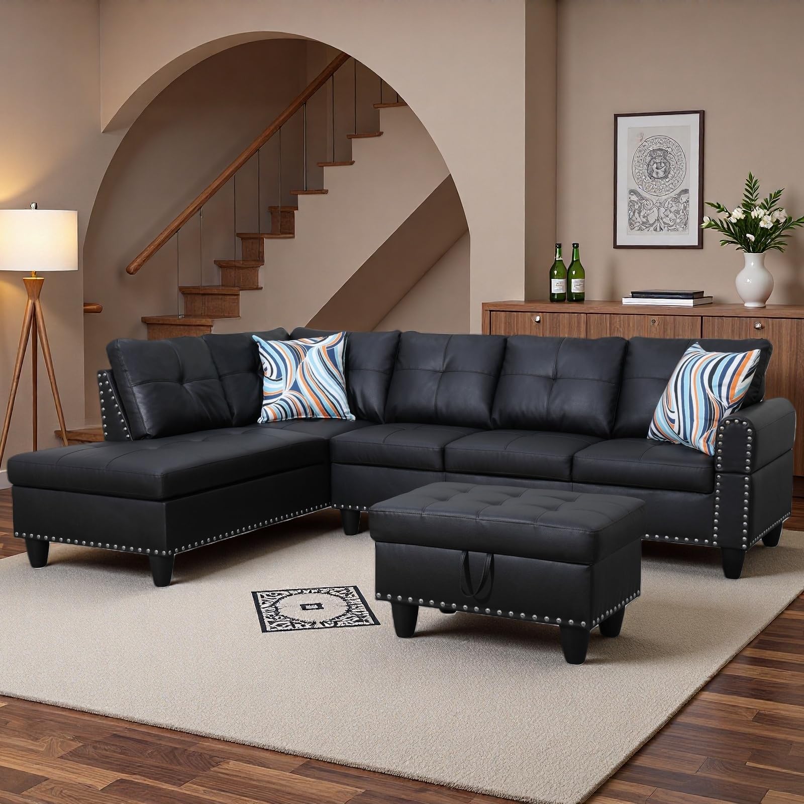 Topcomfy L-shaped couch set cozy living room setup with ample seating.