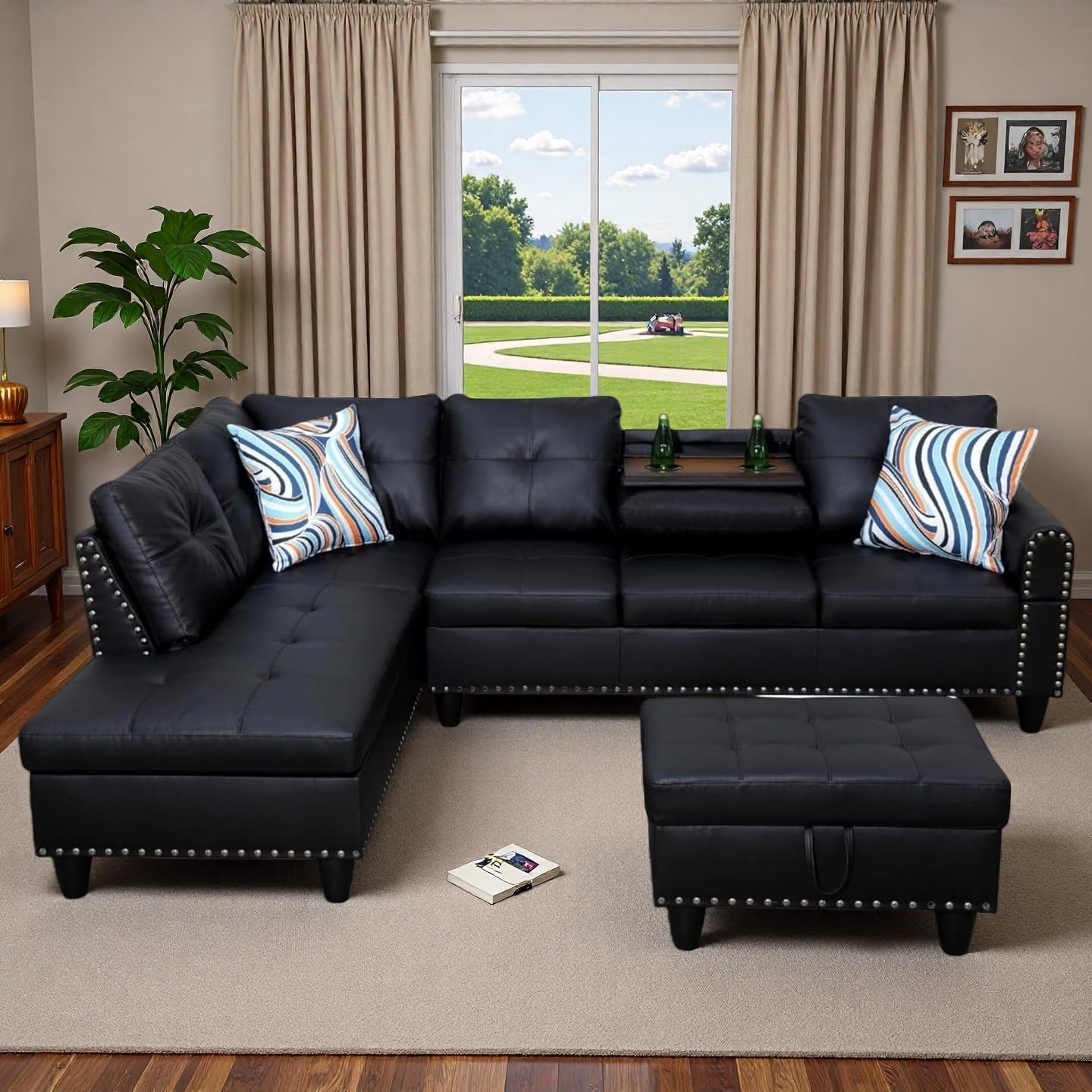Topcomfy L-shaped couch set front view showing roomy seating.