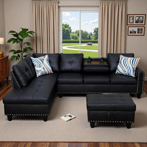 Topcomfy L-shaped couch set front view showing roomy seating.
