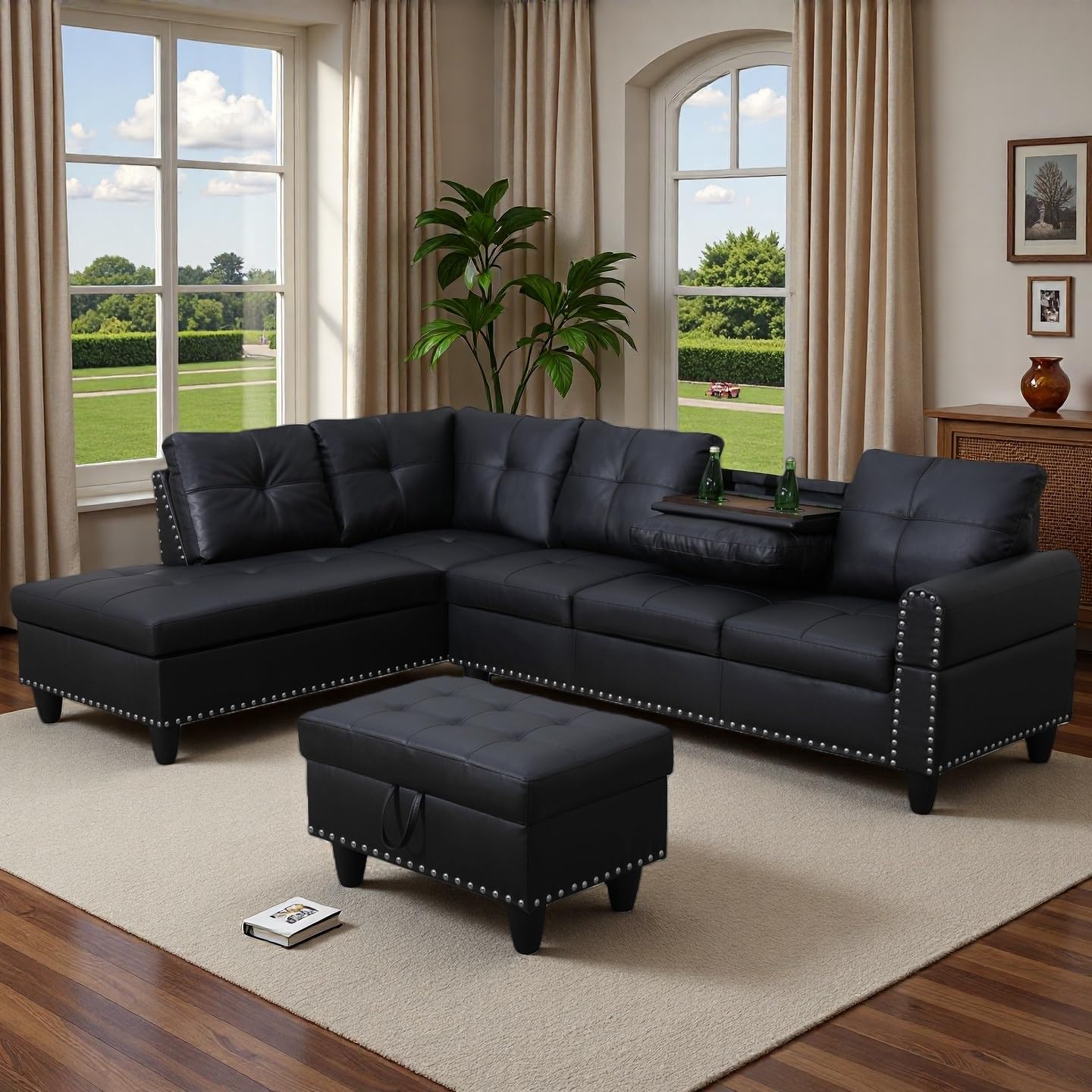 Topcomfy L-shaped couch set leather upholstery close-up showing soft texture.