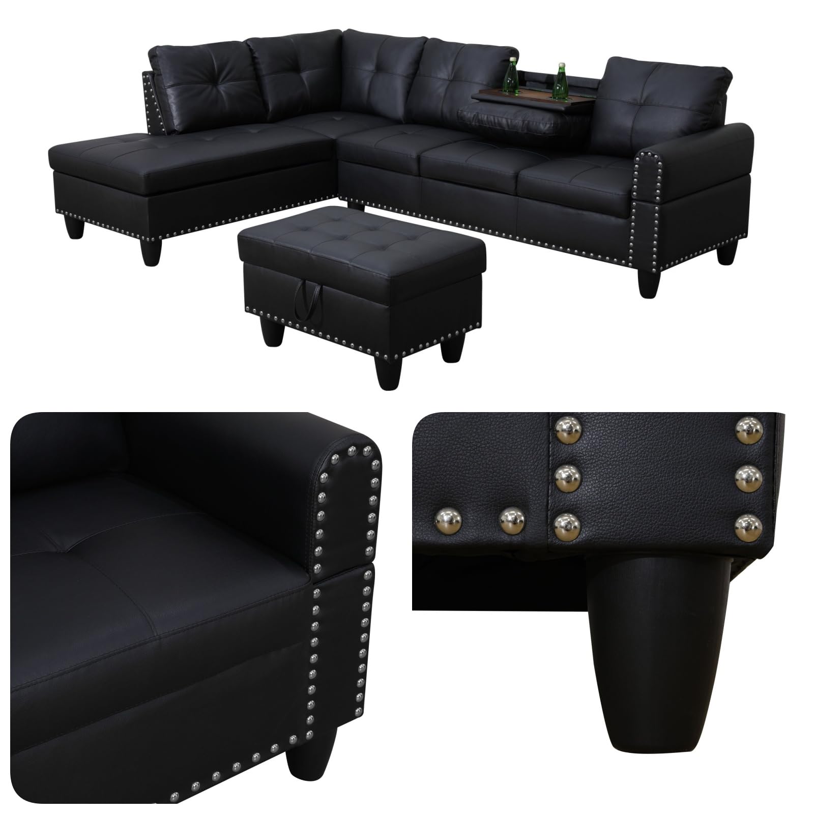 Topcomfy L-shaped couch set storage ottoman with hidden space.