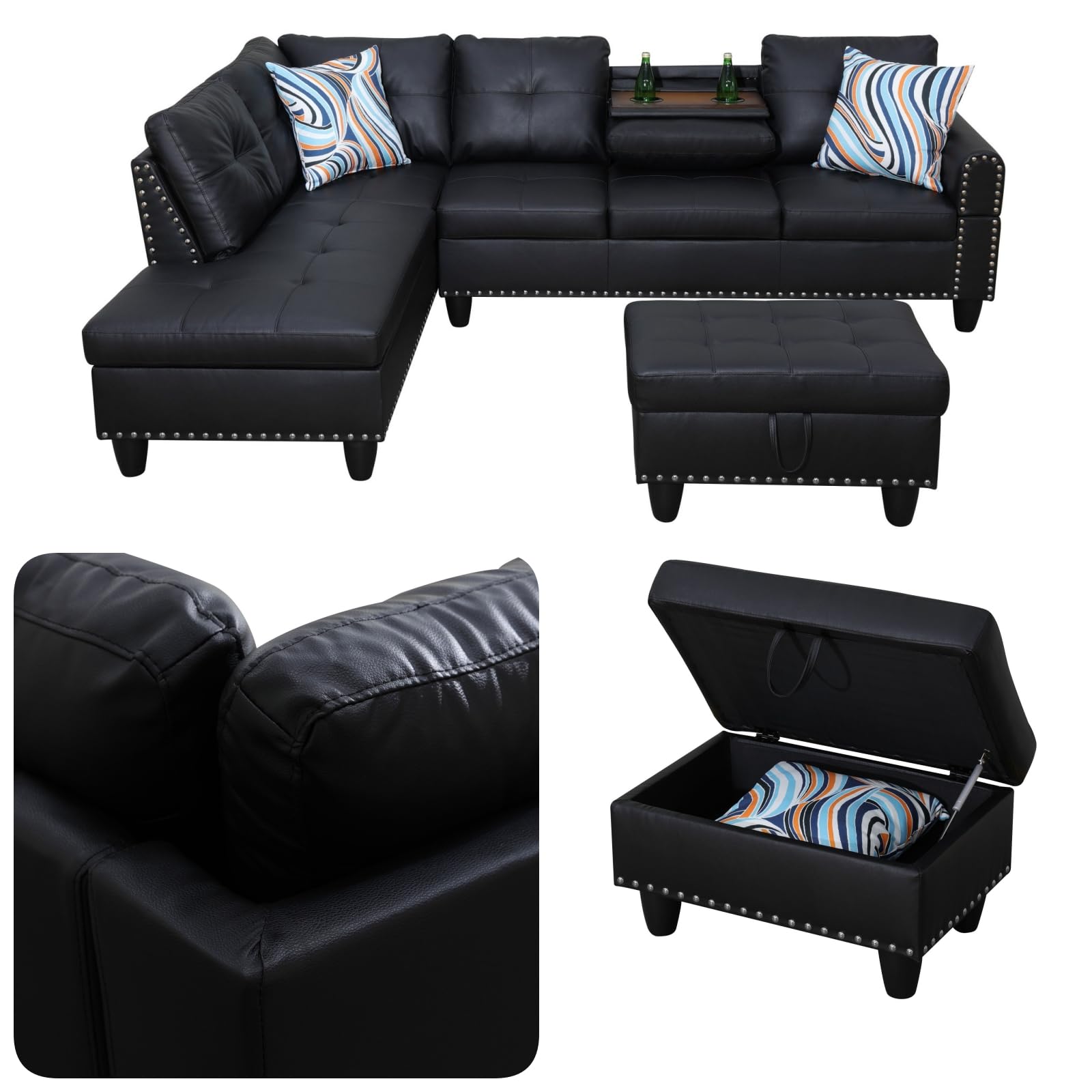Topcomfy L-shaped couch set wood frame close-up highlighting durability.