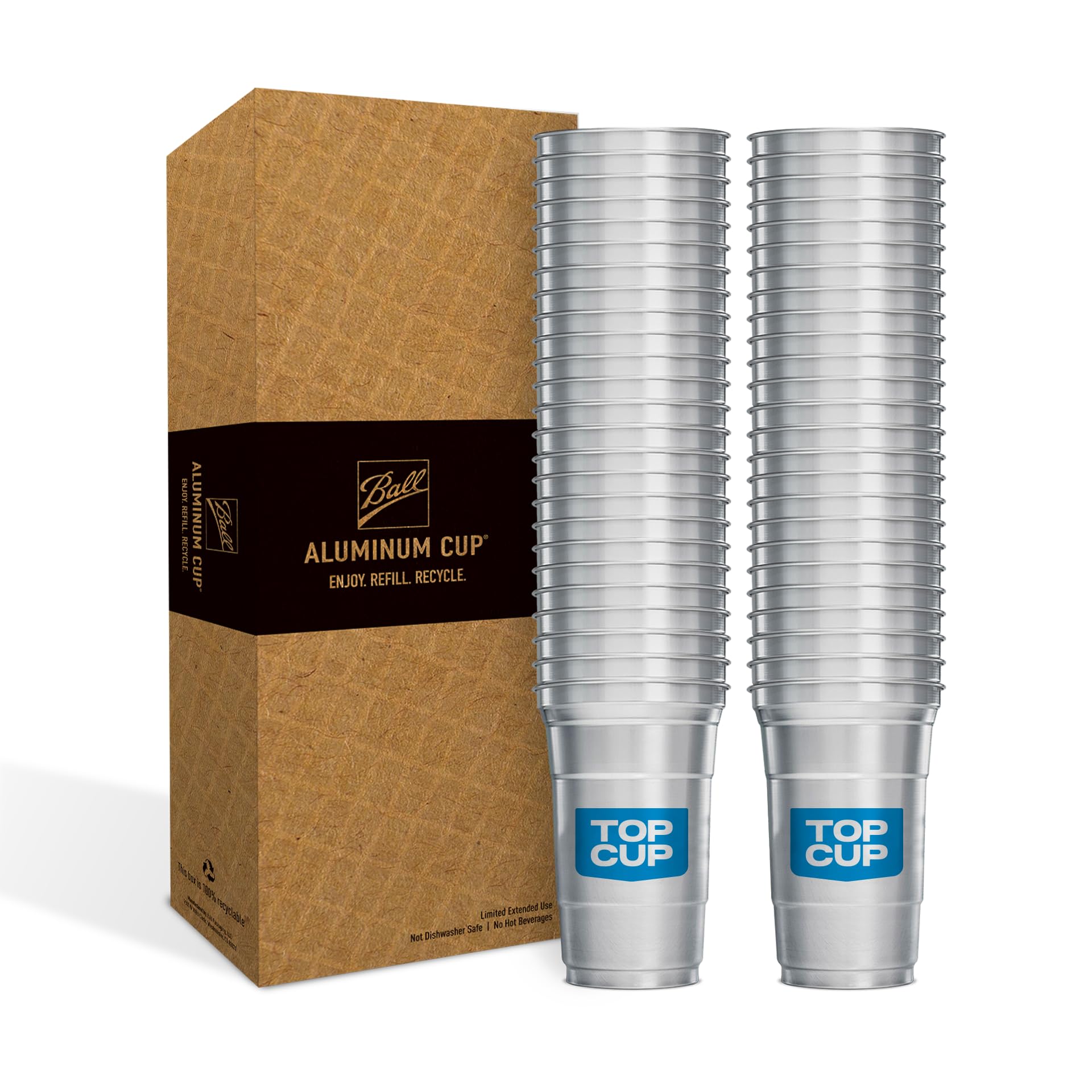 Top Cup 9oz aluminum cups stacked for easy party transport.