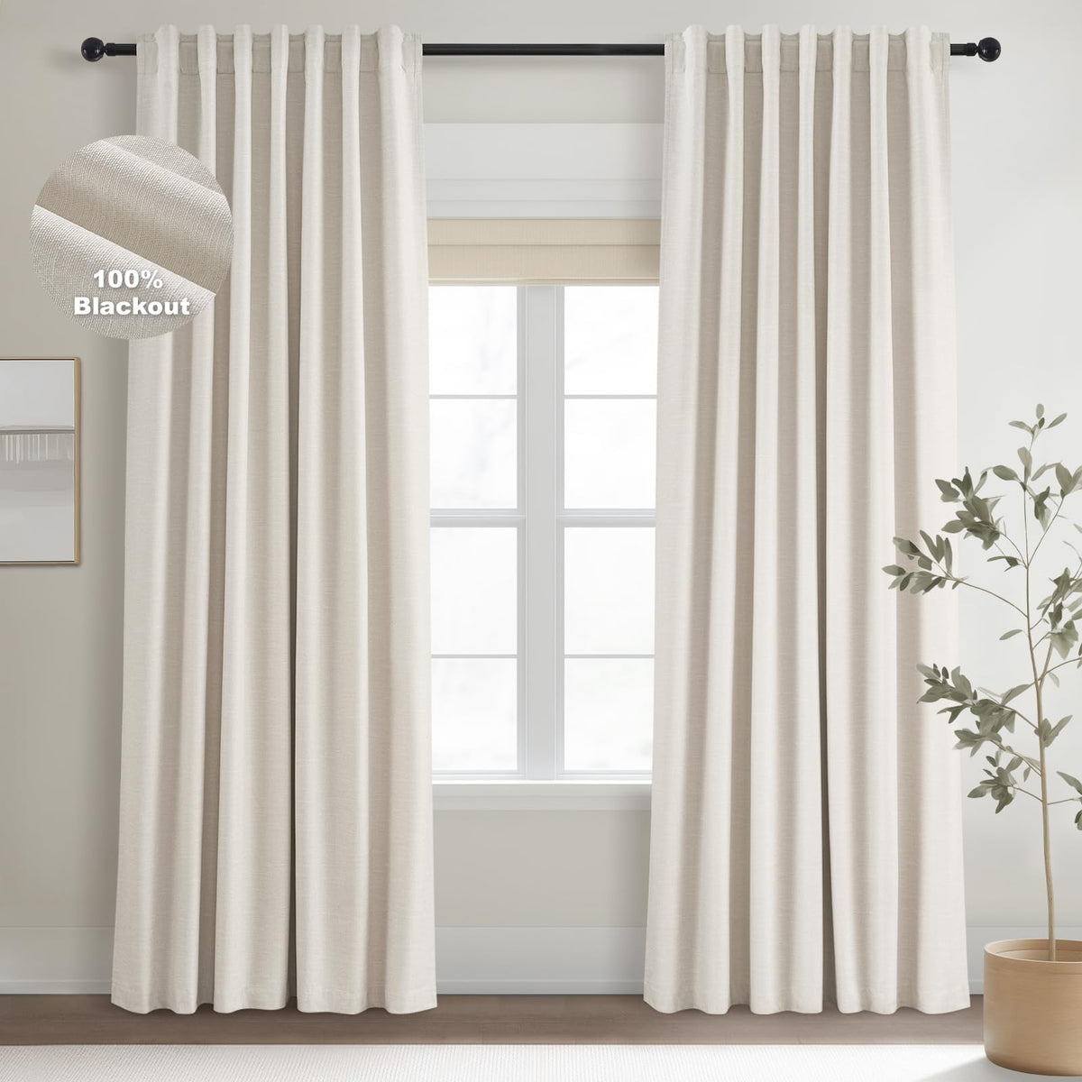 Topfinel 92-inch blackout cream curtains provide full room darkening for restful bedrooms.