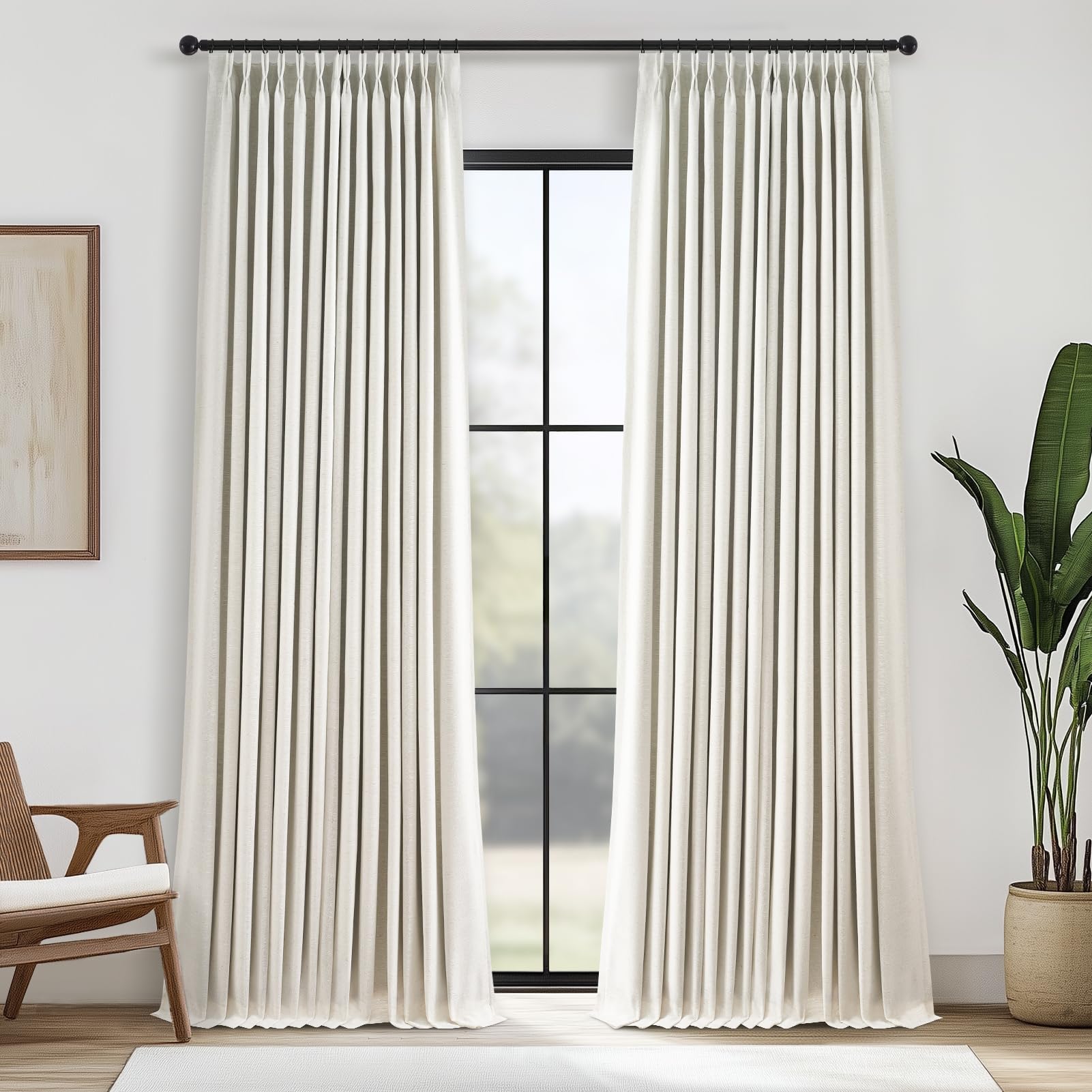Topfinel 96in blackout curtain fabric close-up shows dense linen blend for privacy and light control