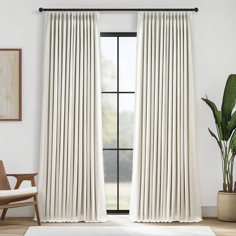 Topfinel 96in blackout curtain fabric close-up shows dense linen blend for privacy and light control