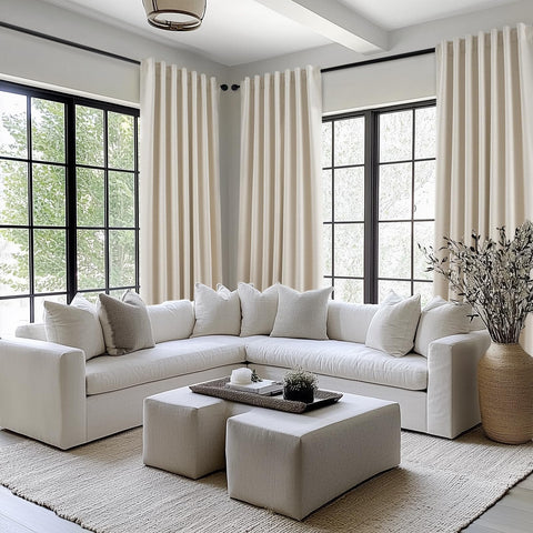 Topfinel beige linen blackout curtains back tab pleated design in living room