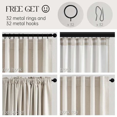 Topfinel back-tabs and rod-pocket hooks offer versatile hanging options.
