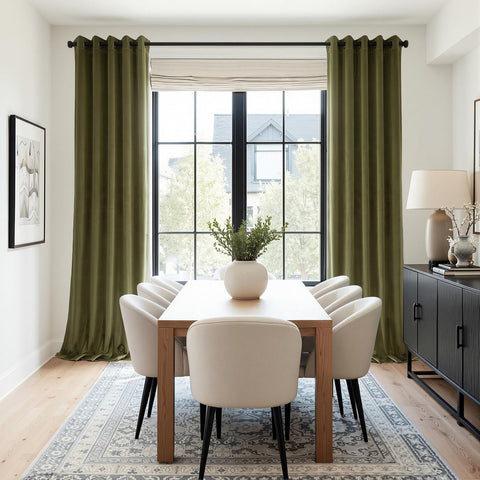 Topfinel olive green curtains create moody ambience in bedrooms