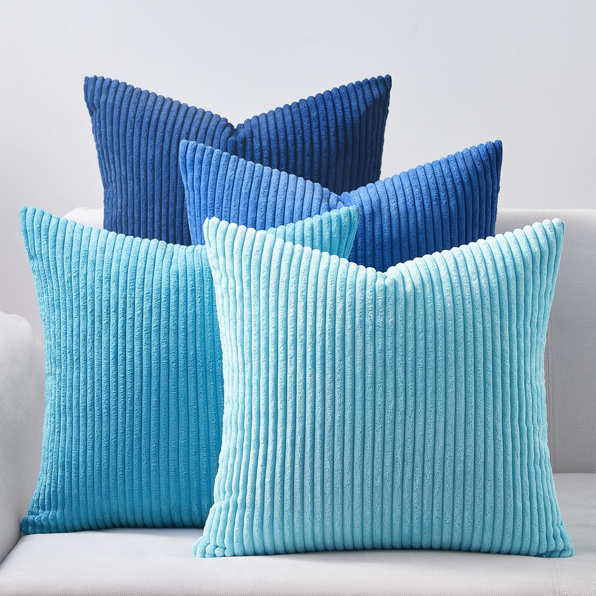 Topfinel 18x18 blue gradient corduroy pillow cover on sofa adds cozy color.