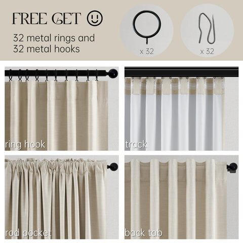 Topfinel full-length cream linen texture blackout curtains on a window