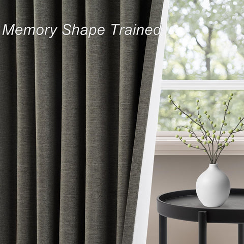 Topfinel Grey Linen Blackout Curtains room ambience with soft light