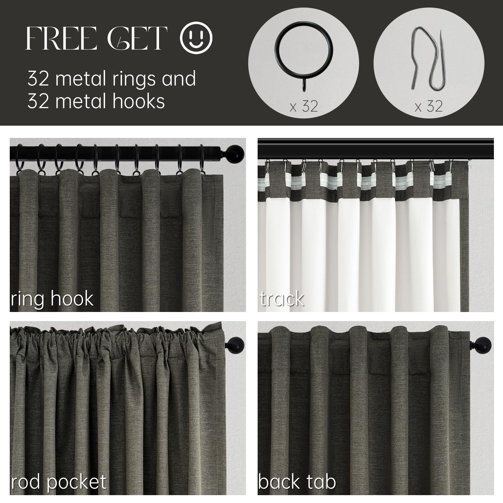 Topfinel Grey Linen Blackout Curtains mounted on a sliding door installation