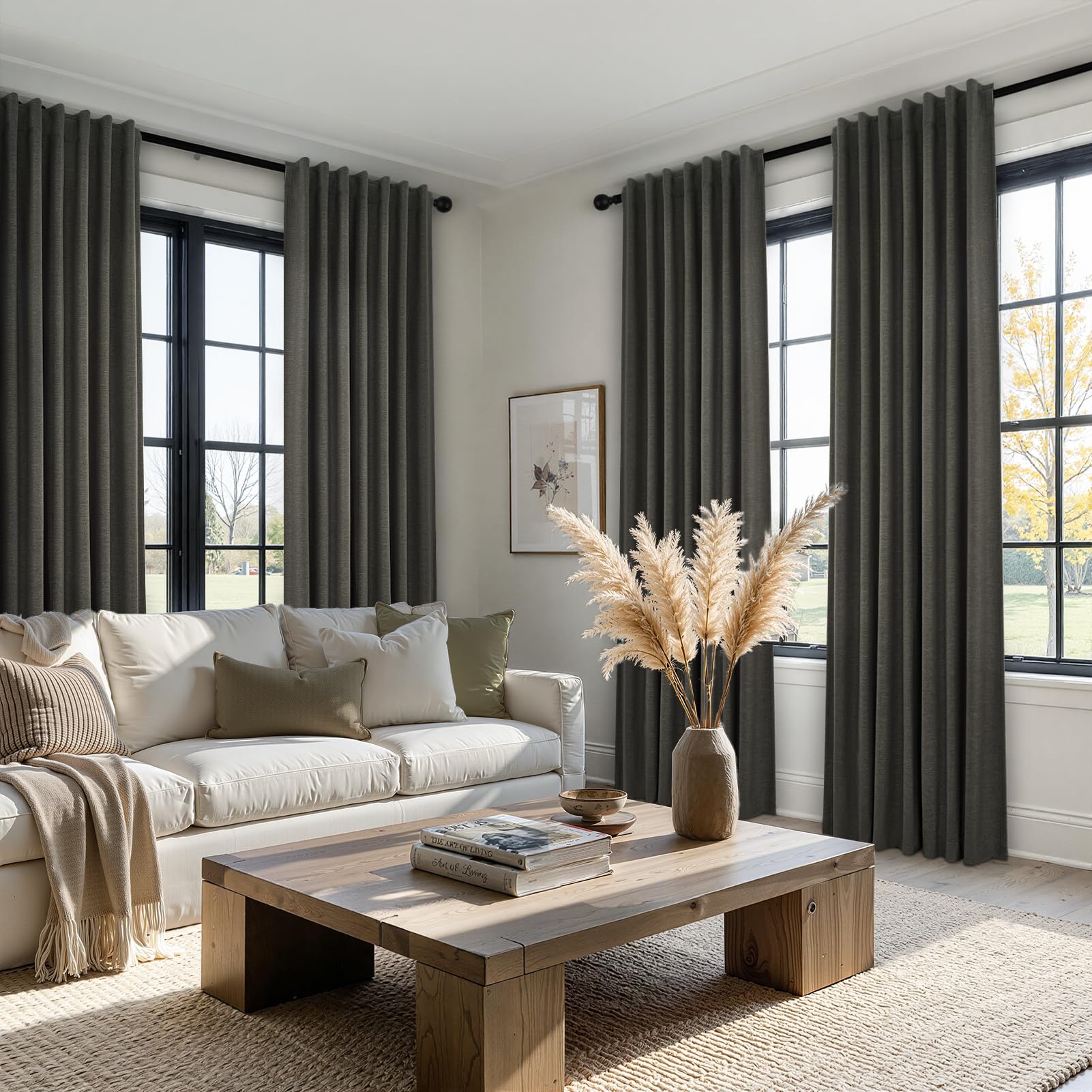 Topfinel Grey Linen Blackout Curtains thermally insulated to reduce heat