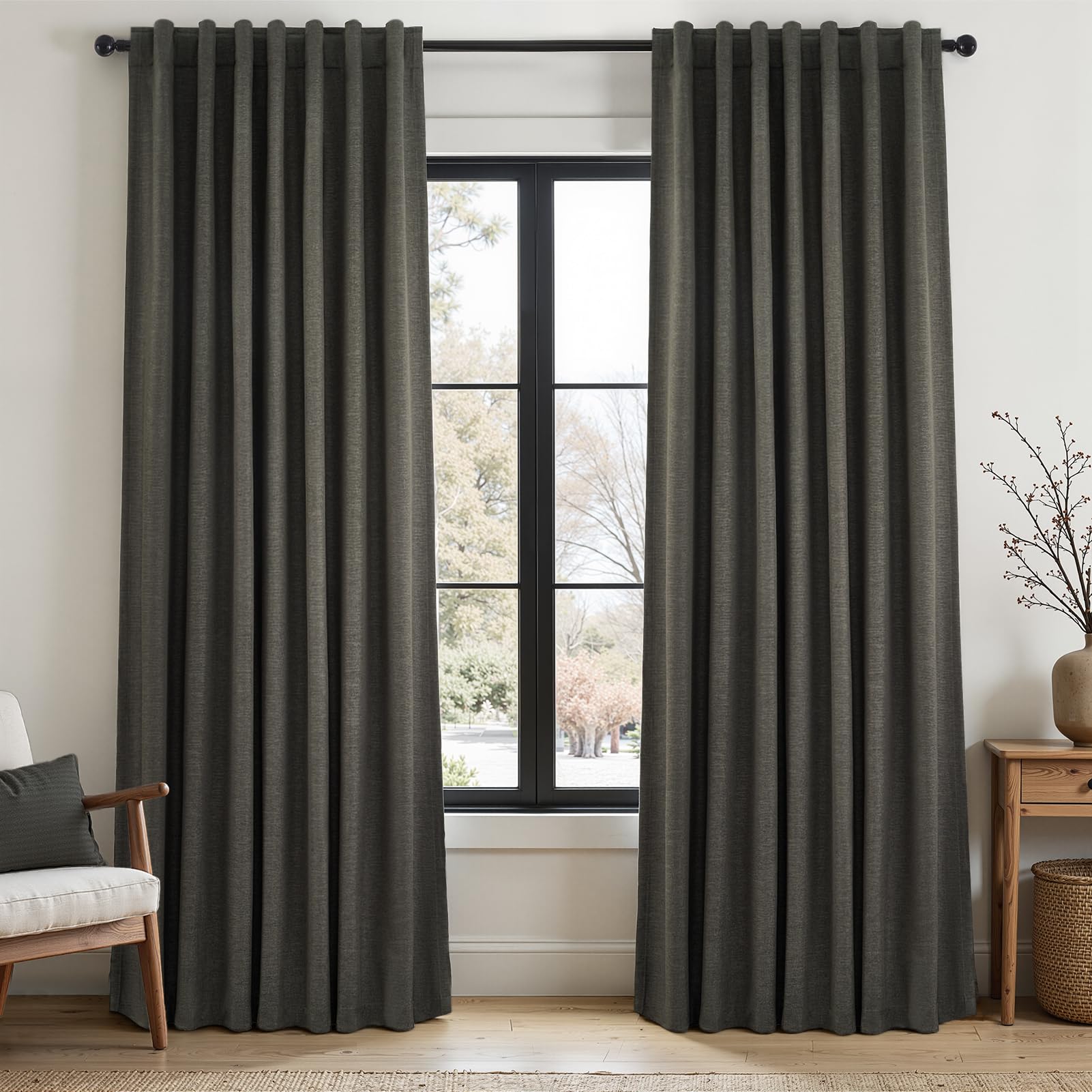 Topfinel linen-textured curtains in charcoal blocking light for undisturbed sleep
