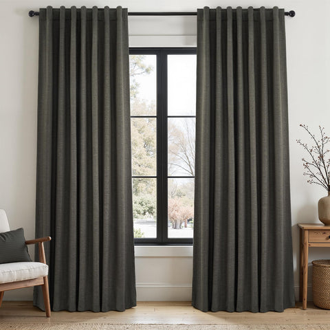 Topfinel linen-textured curtains in charcoal blocking light for undisturbed sleep