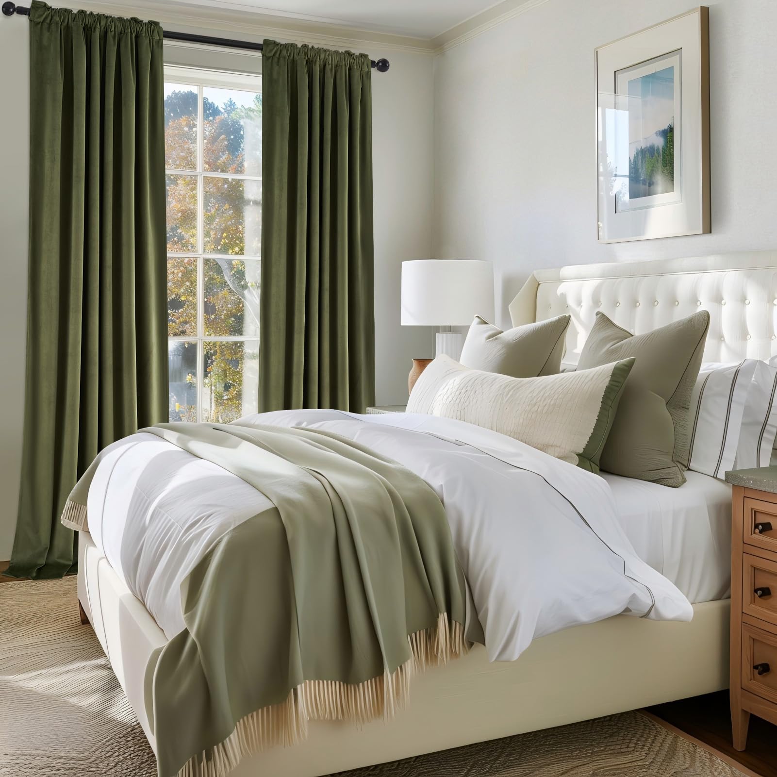 Topfinel olive green velvet curtain machine washable for everyday care