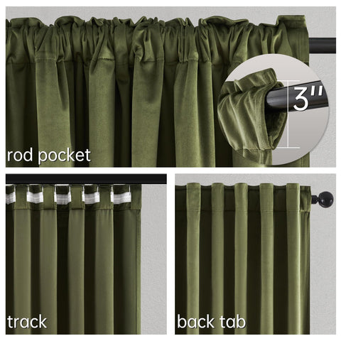 Topfinel olive green velvet curtain softly filters light for a warm glow