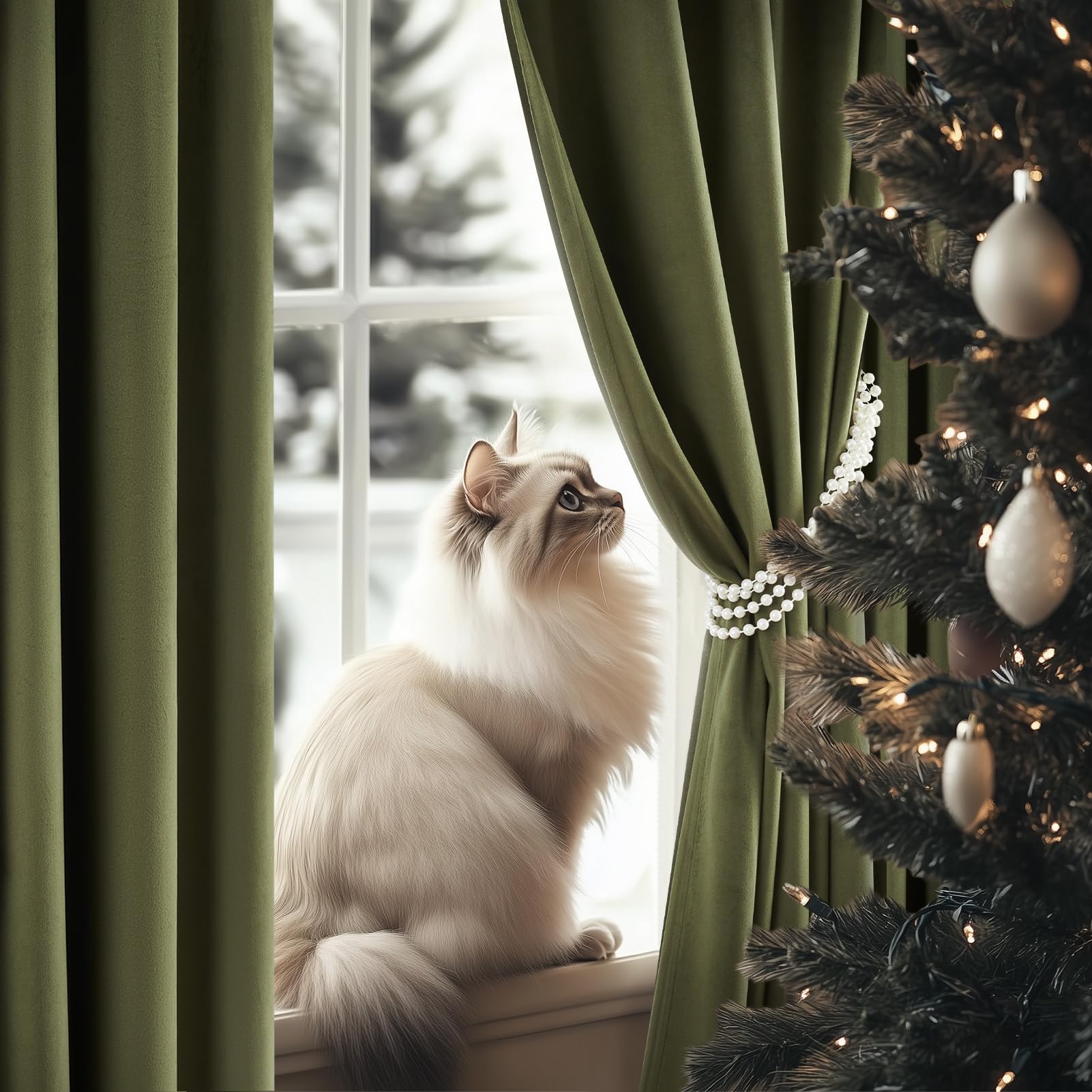Topfinel olive green velvet curtain reduces ambient noise for a calmer space