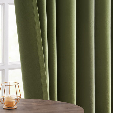 Topfinel olive green velvet curtain two-panel pack for sliding doors and large windows