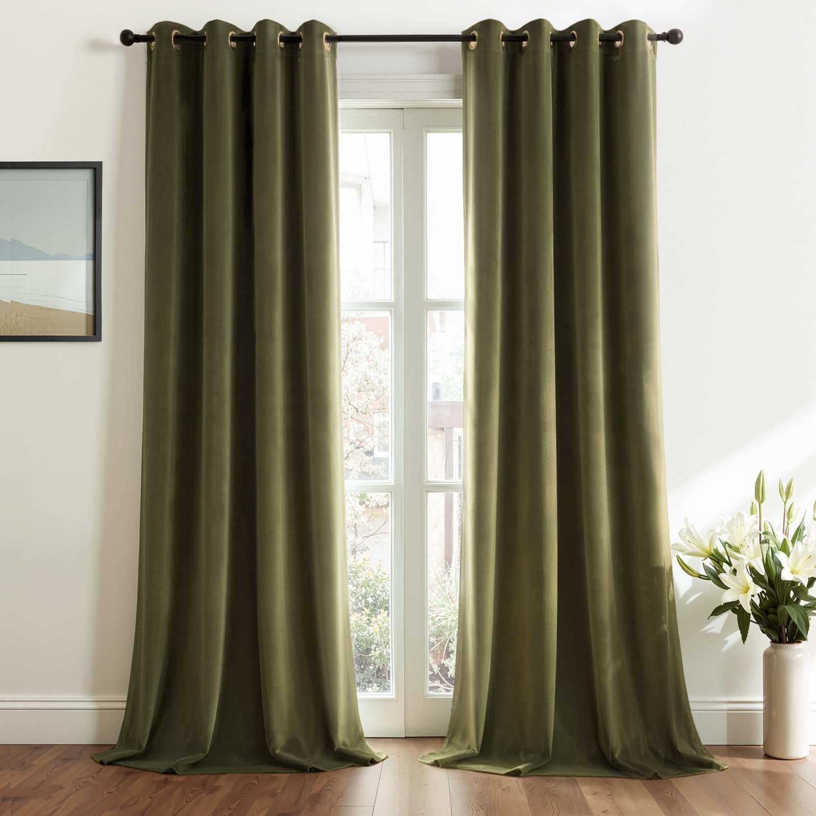 Topfinel olive green velvet curtains 84in improve room darkening and style